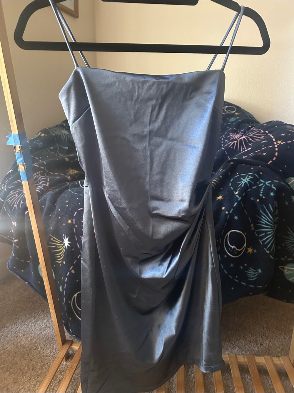 Lovely Day Slate Blue Satin Mini Dress
